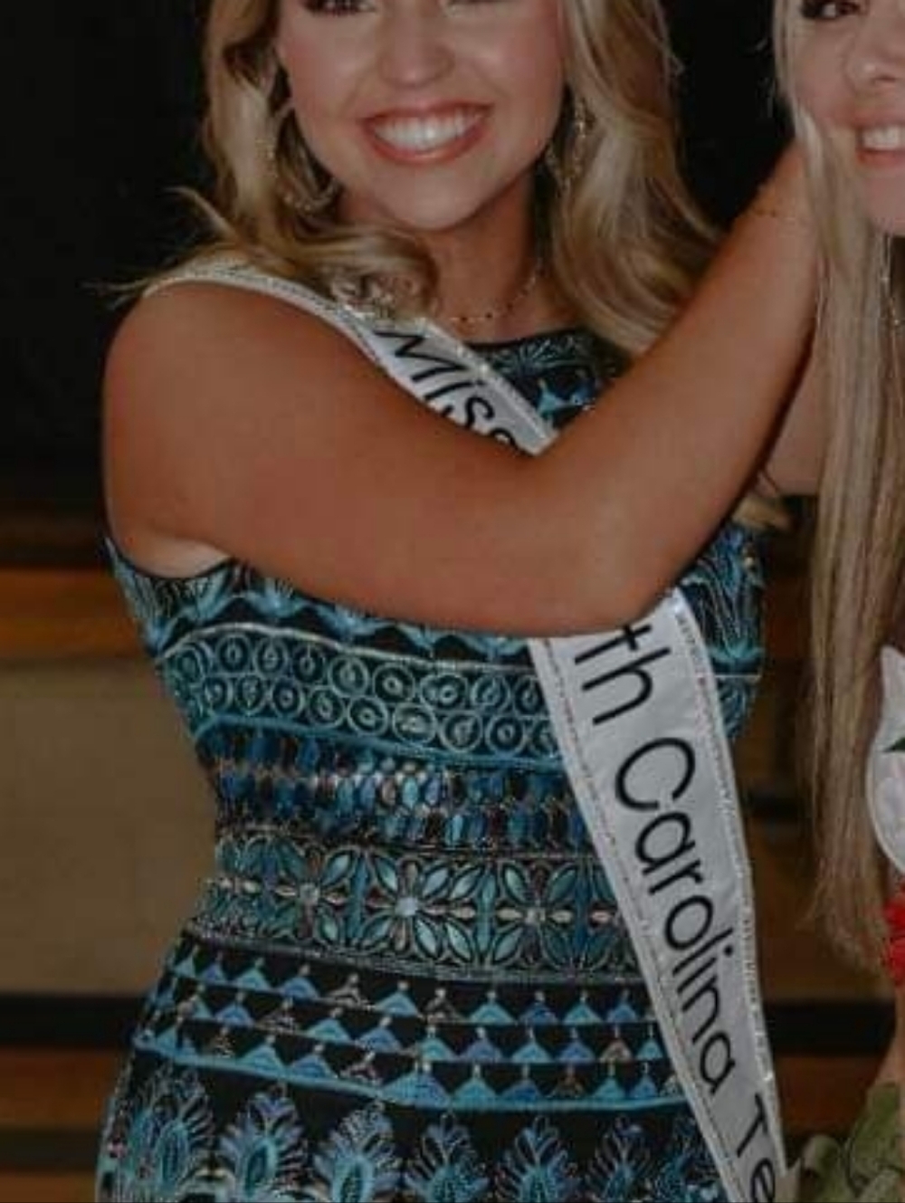 Blue Patterned Sleeveless Cocktail Dress